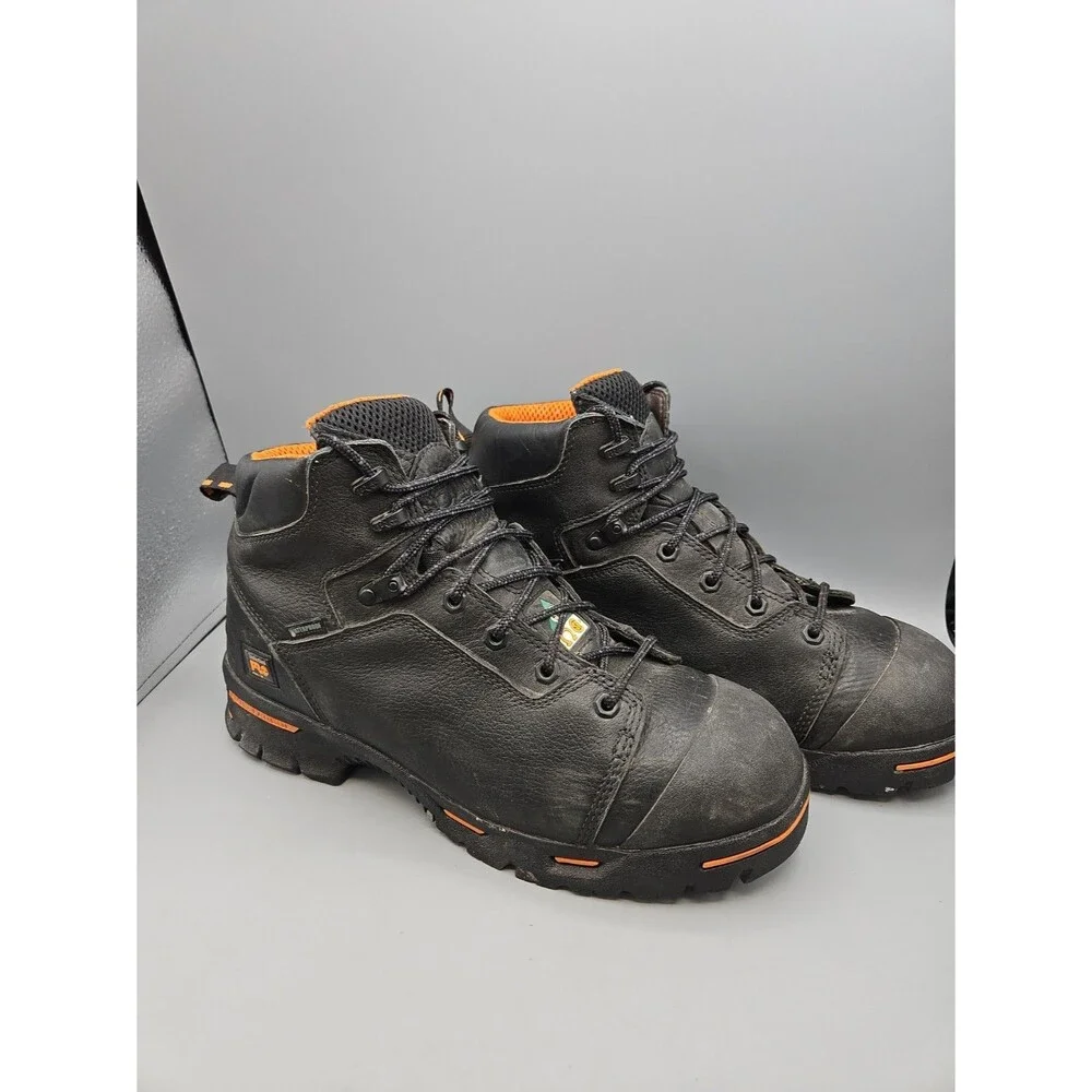 Timberland Pro Composite Toe Work Boots For Men size 10M Blwck Orange